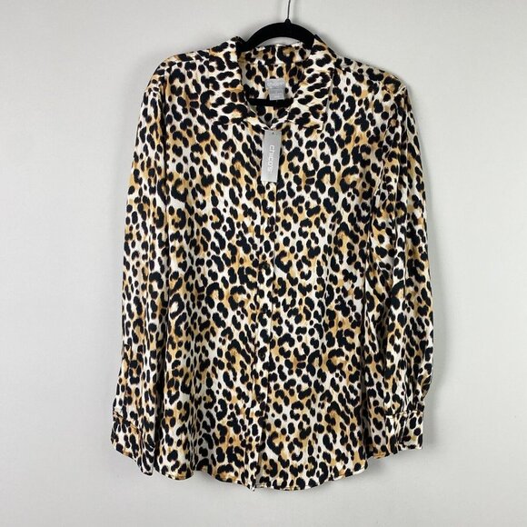 Chicos Sandwash Satin Animal Print Shirt Womens 3 US XL Button Up Modal - Picture 1 of 12